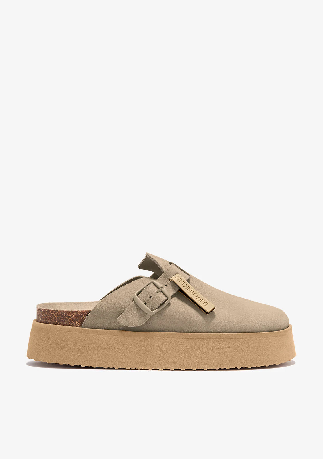 Sandalias tipo zueco de plataforma en ante color topo