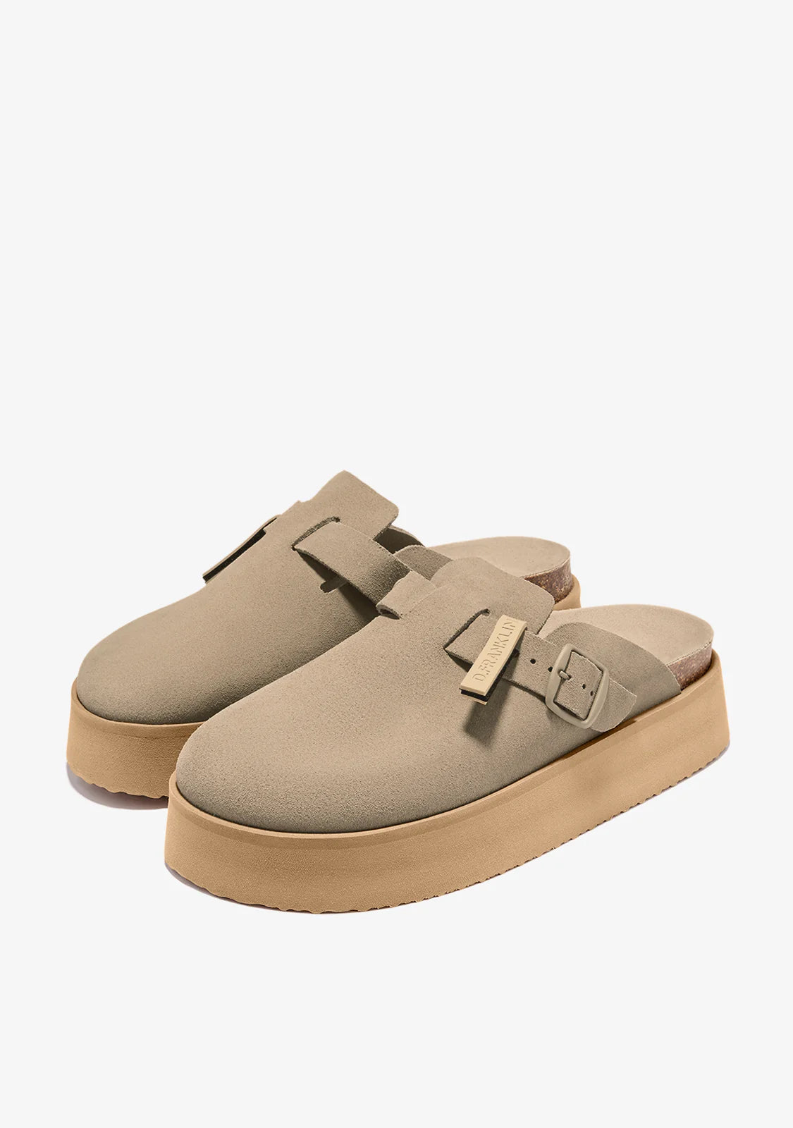 Sandalias tipo zueco de plataforma en ante color topo